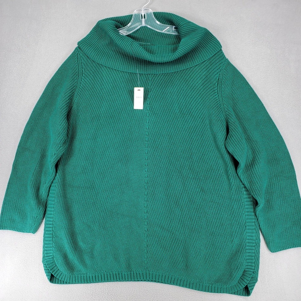 New Talbots Tunic Cotton Sweater Plus 2Xp Green Knit Long Sleeve Mock Neck Modal